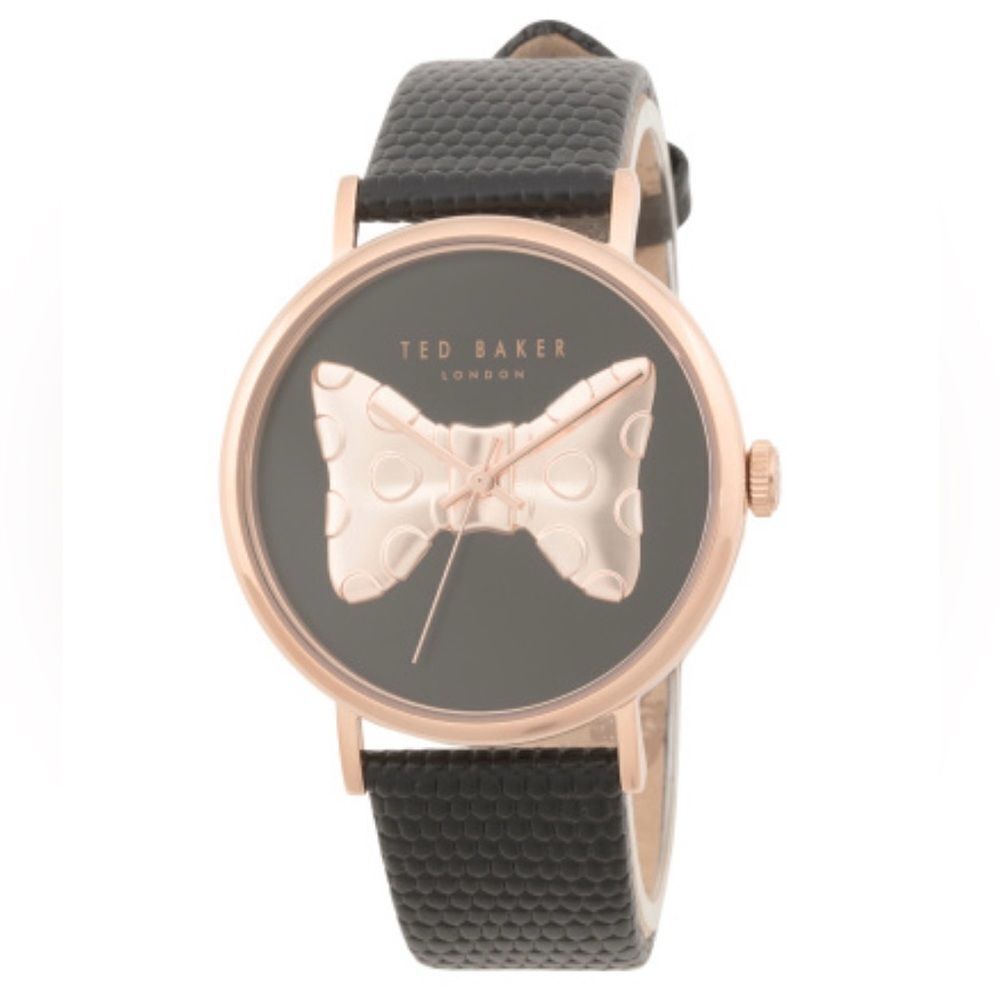 Ted Baker Phylipa Iconic Bow Black Rose Gold Leather Strap Watch